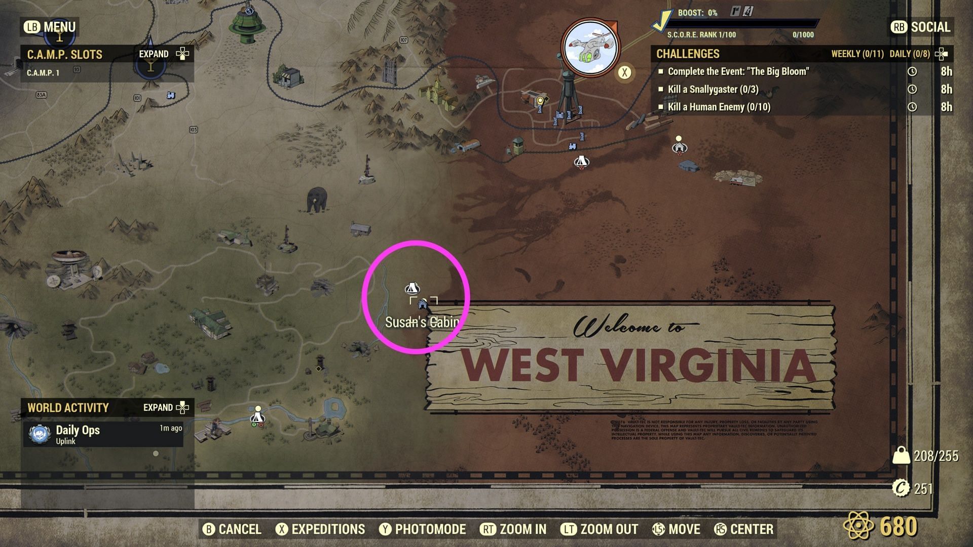 It's easy enough to find Susan's cabin - it's way down at the bottom of the map (Image via ZeniMax Online Studios)